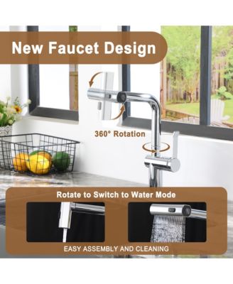 Single Handle Pull Out Kitchen Faucet with Touchless Sensor With Three-function Mode Sprayer