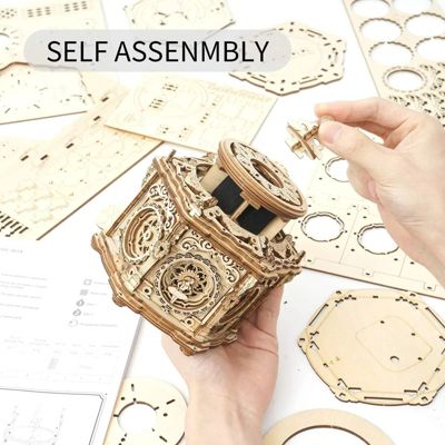 3D Wooden Puzzles Delicate Box, DIY Model Kits, Romantic Gift Toy, Beige, 5.3"5.3"5.5