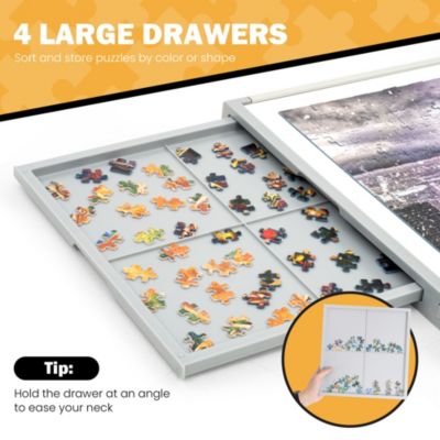 1500-piece 35" x 26.8" Portable Puzzle Board, Double-sided Plastic Puzzle Board with Drawer and Base