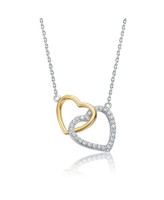 Sterling Silver Two-Tone Double Heart Pendant with Clear Cubic Zirconia