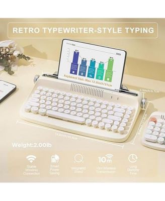ACTTO B303 Wireless Keyboard, Retro Bluetooth Aesthetic Typewriter Style Keyboard with Integrated Stand for Multi-Device