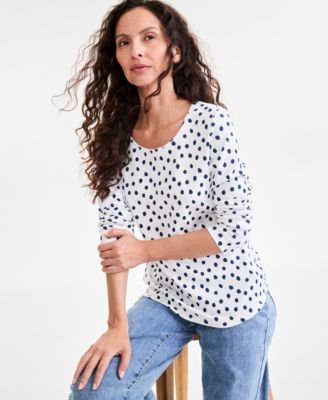 Style & Co - Women's Potter Dot Scoop-Neck 3/4-Sleeve Top