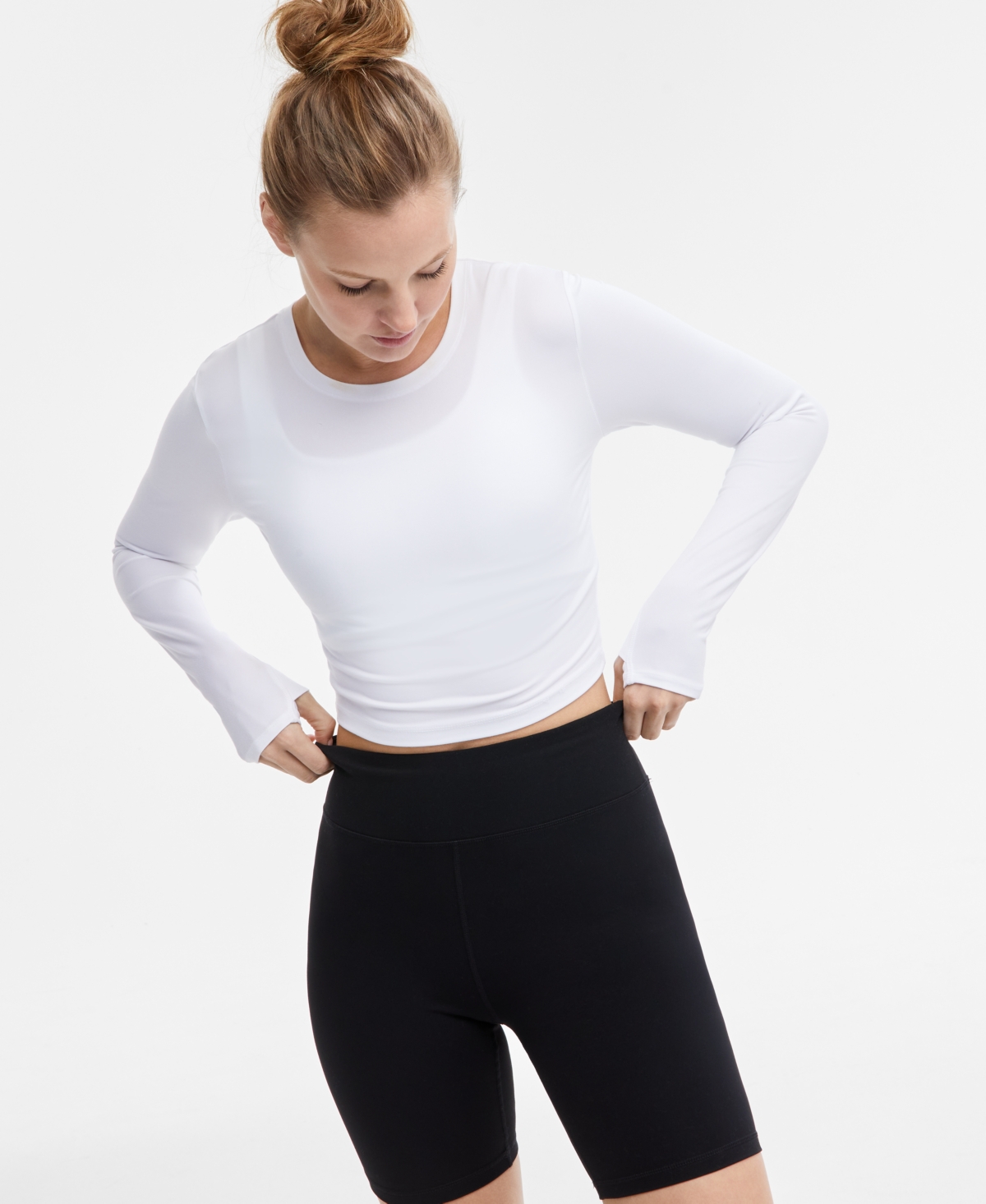 Id Ideology Women's Soft Long-sleeve Crop Top, Exclusively At Macy's In Bright White