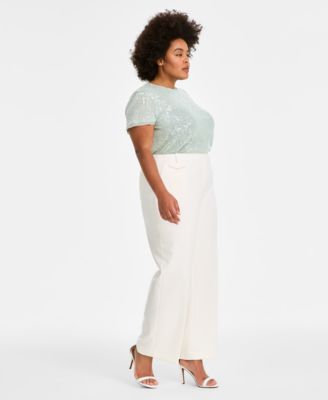 Plus Size Pull-On Wide-Leg Tailored Pants