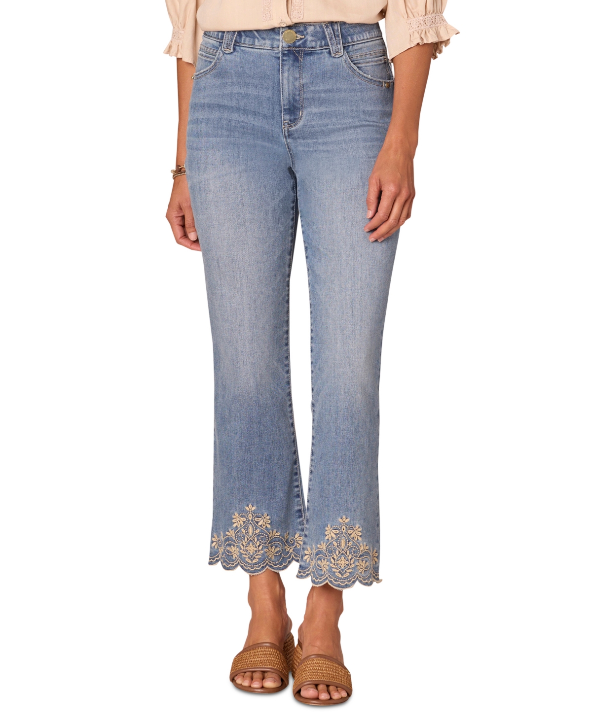 Democracy Petite High-rise Embroidered Flare Jeans In Light Blue
