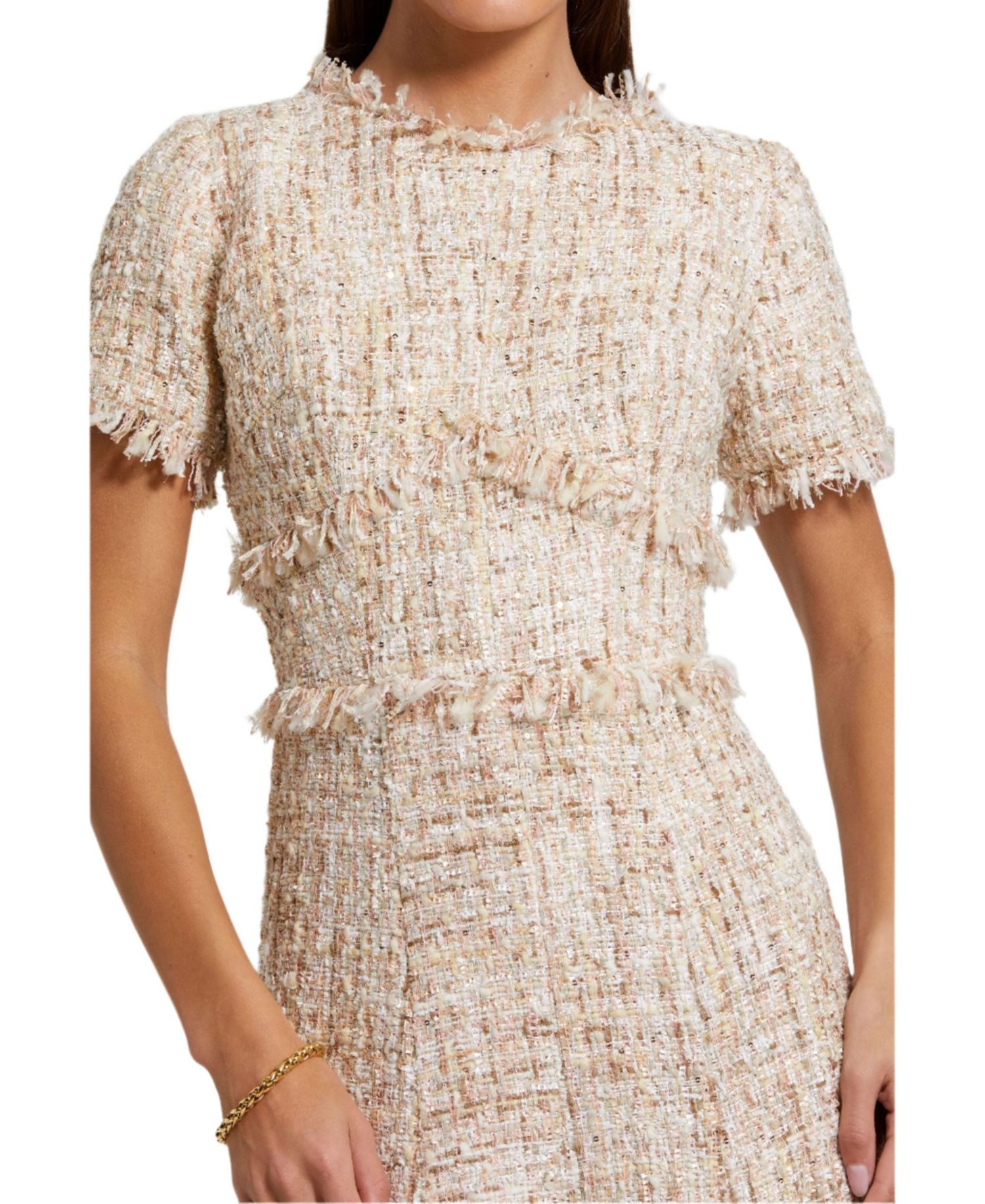 Women's Boucle Short Sleeve A Line Midi Dress