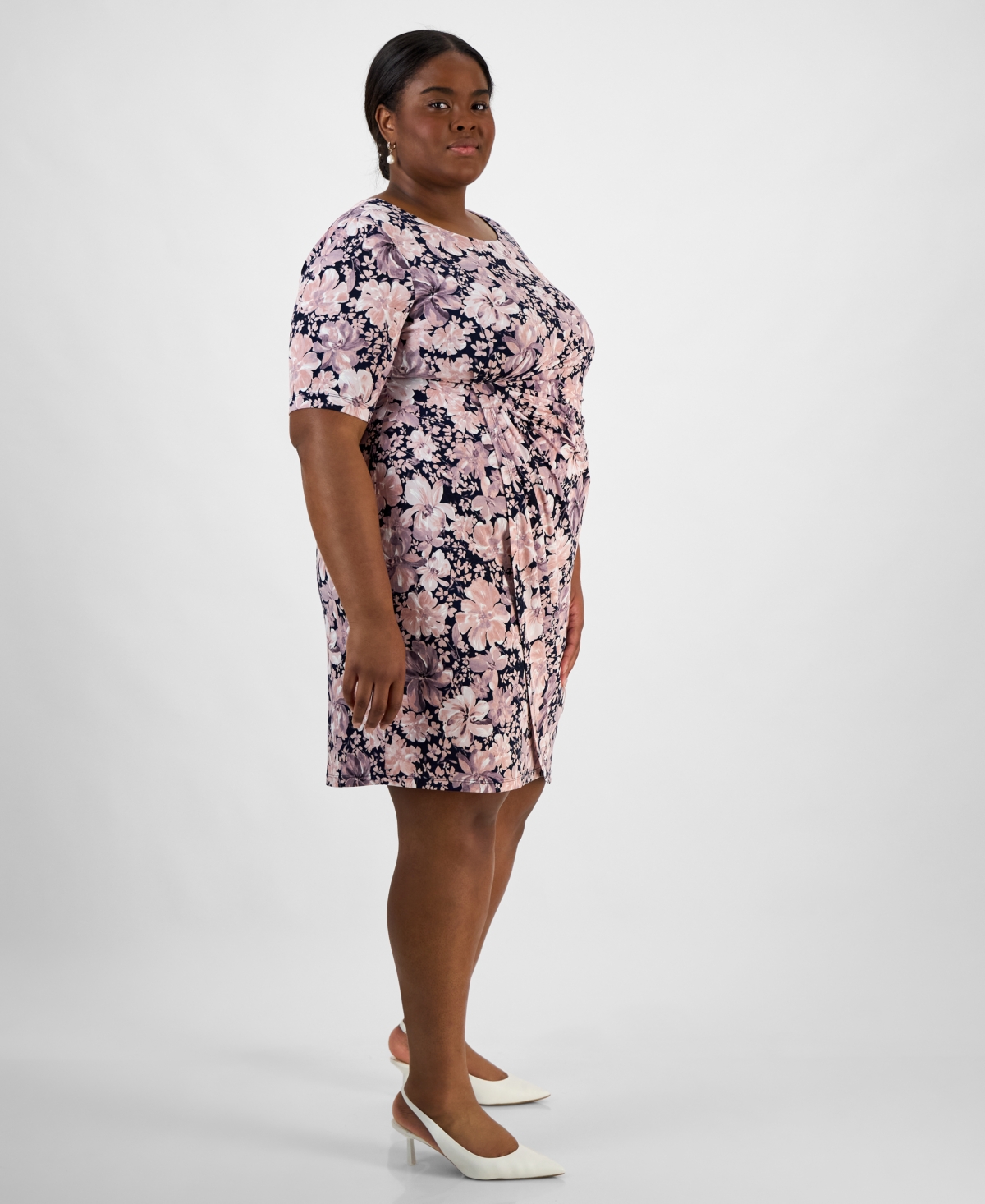 Connected Plus Size Floral-print Gathered-waist Dress In Nam