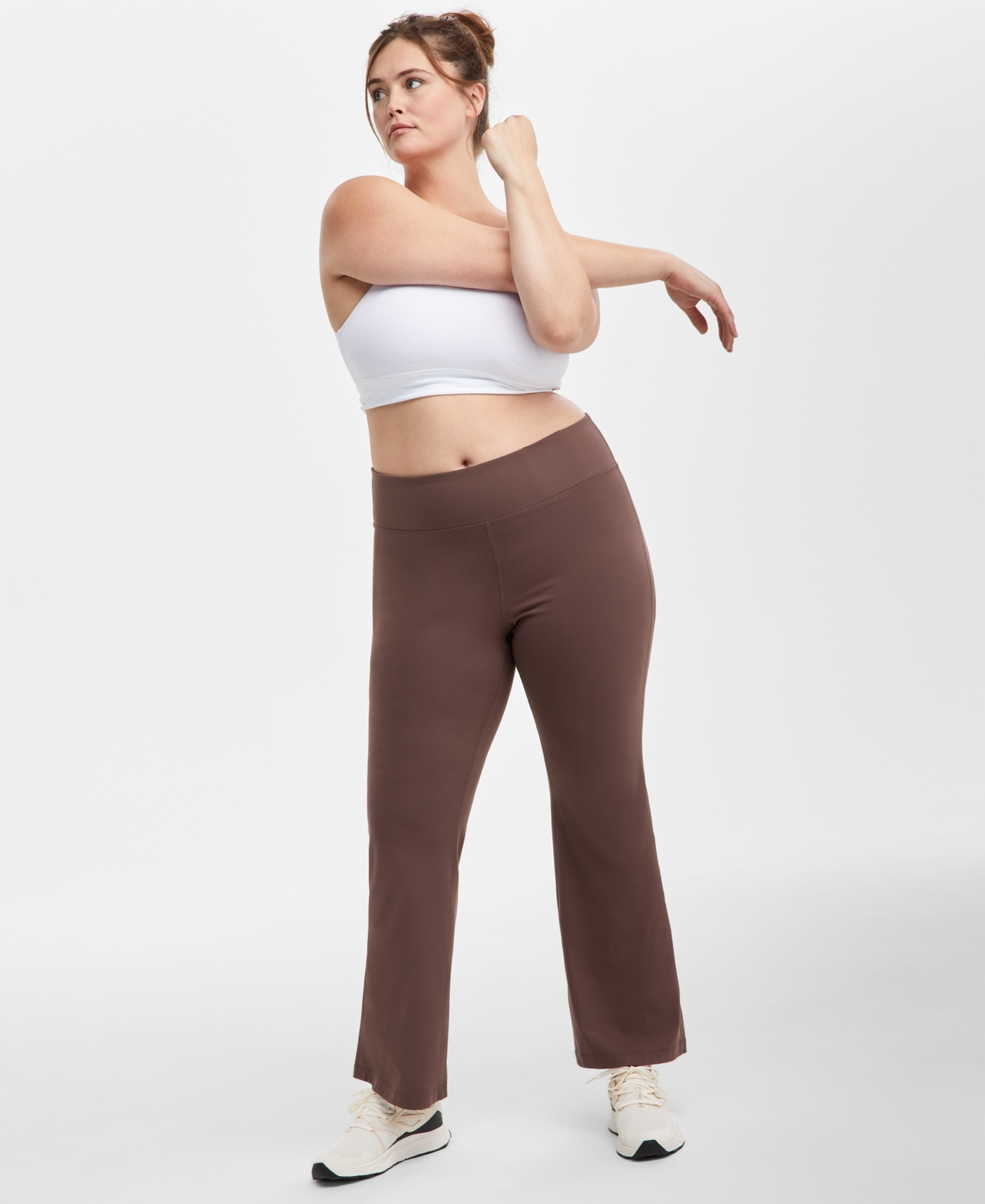 Id Ideology Plus Size High Rise Flared Leggings, Created For Macy's In Brownie