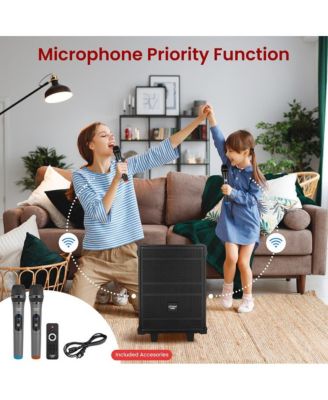 8" Portable Wireless BT Streaming PA Speaker System - Built-in Rechargeable Battery, Wireless Microphone, USB/Micro SD/FM, 350W