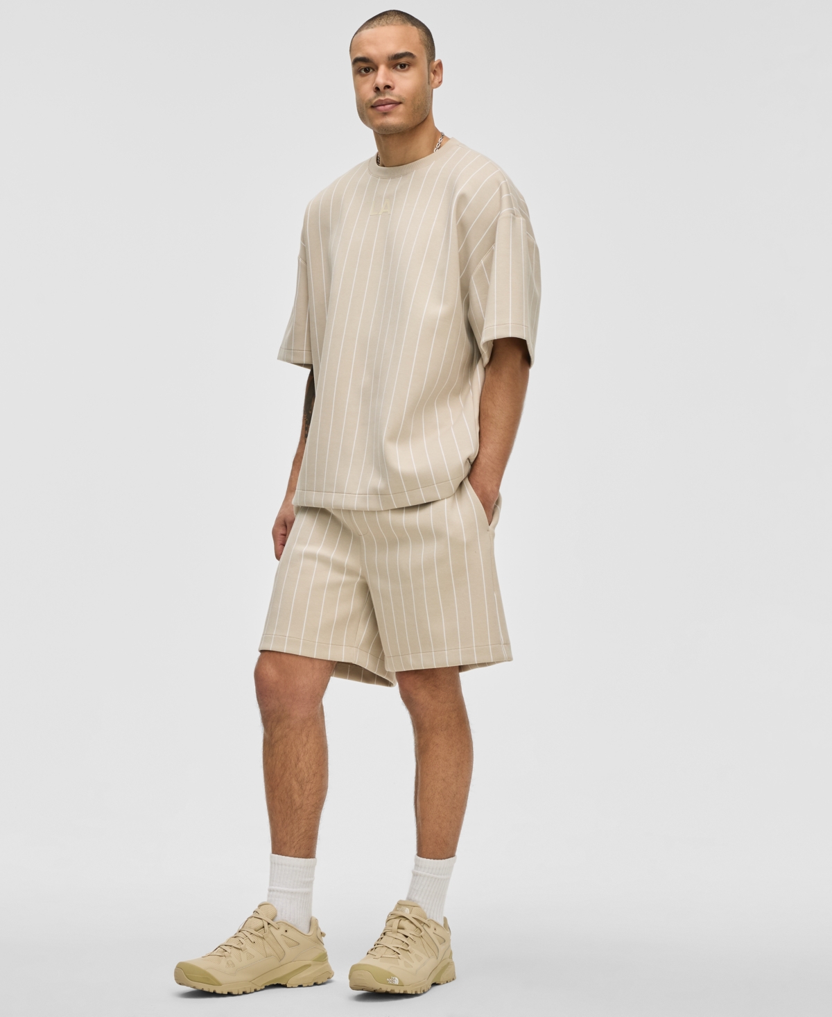 Men's Regular-Fit Pinstripe 7" Shorts, Exclusively at Macy's - Dark Ecru