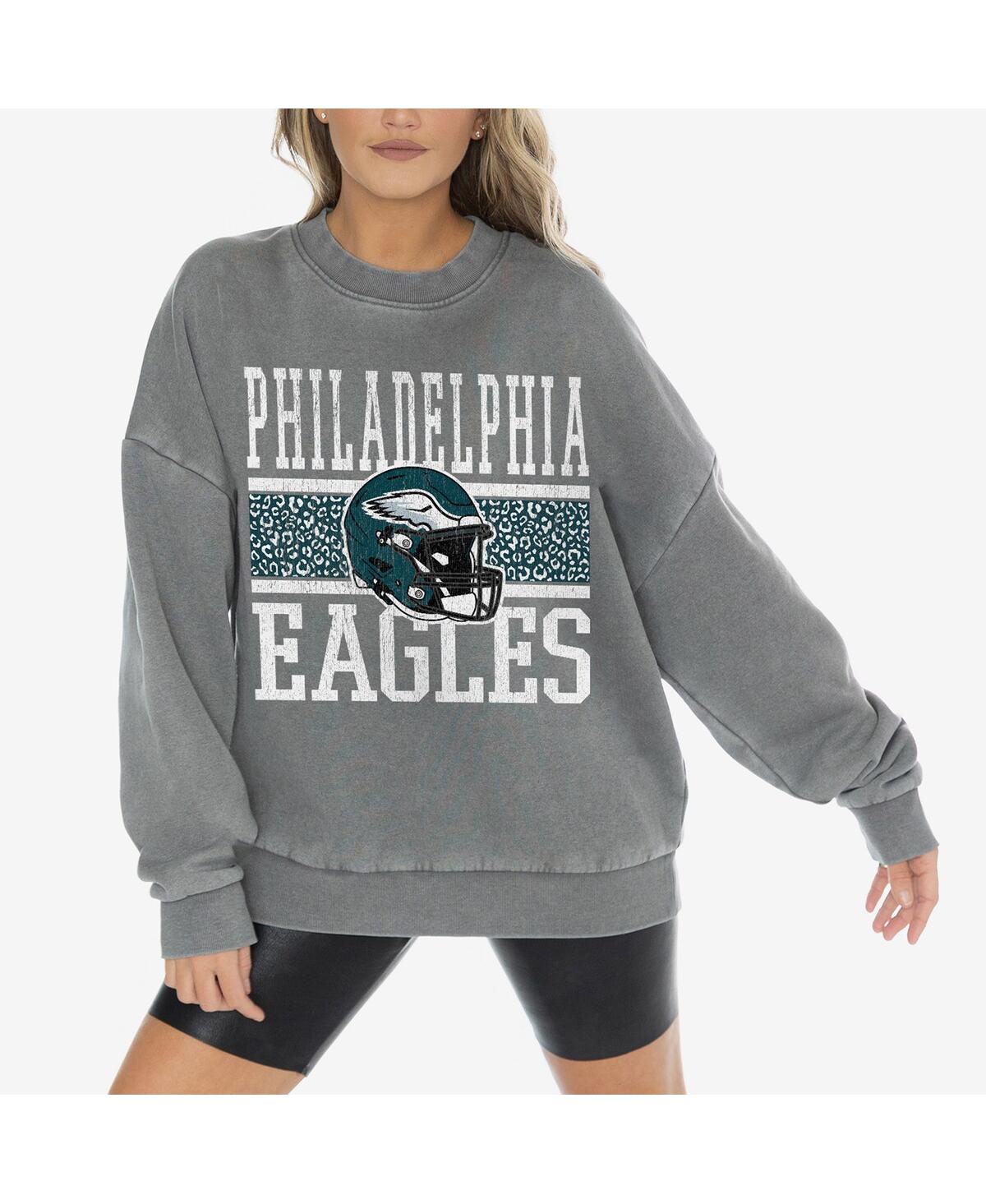 GAMEDAY COUTURE WOMEN'SÂ GRAY PHILADELPHIA EAGLES VINTAGE WASH OVERSIZED CREWNECK FLEECE PULLOVER 