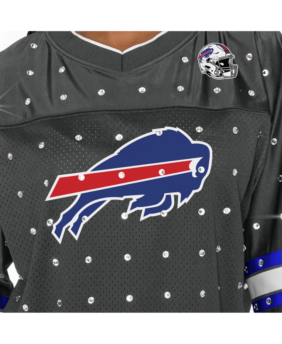 Gameday Couture Women's Anthracite Buffalo Bills Kickoff Time Allover Rhinestone Sports Stripe Jersey V-neck T-shirt In Anthracite,royal