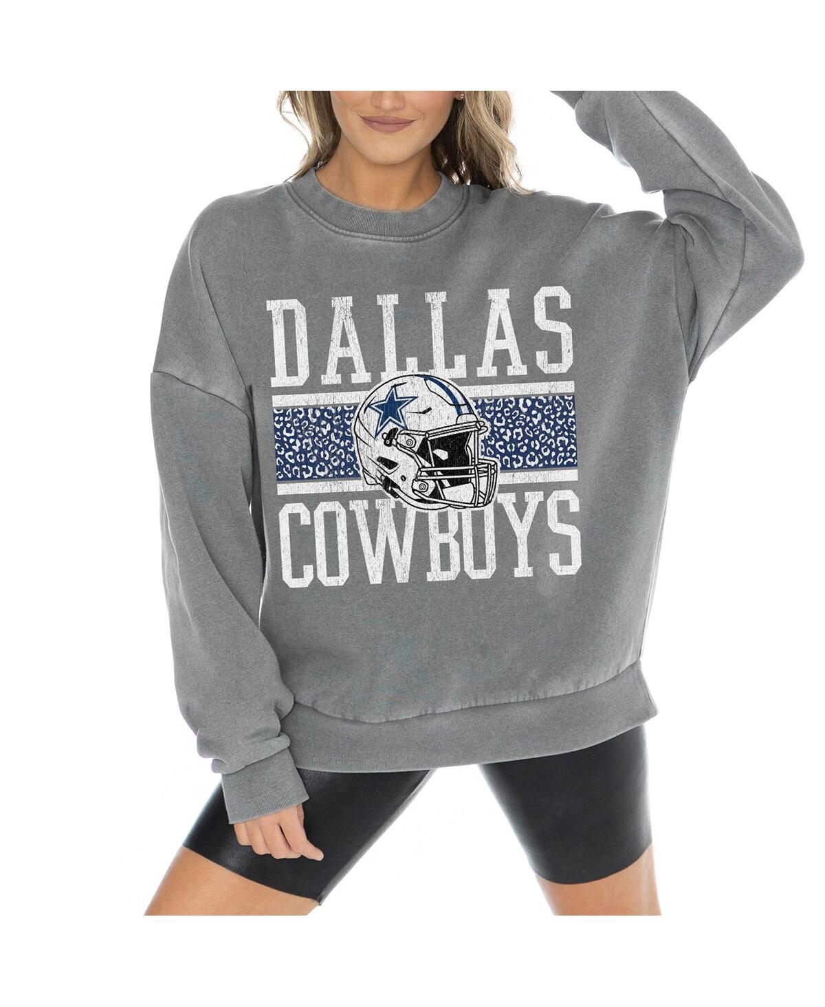 Women'sÂ Gray Dallas Cowboys Vintage Wash Oversized Crewneck Fleece Pullover - Gray