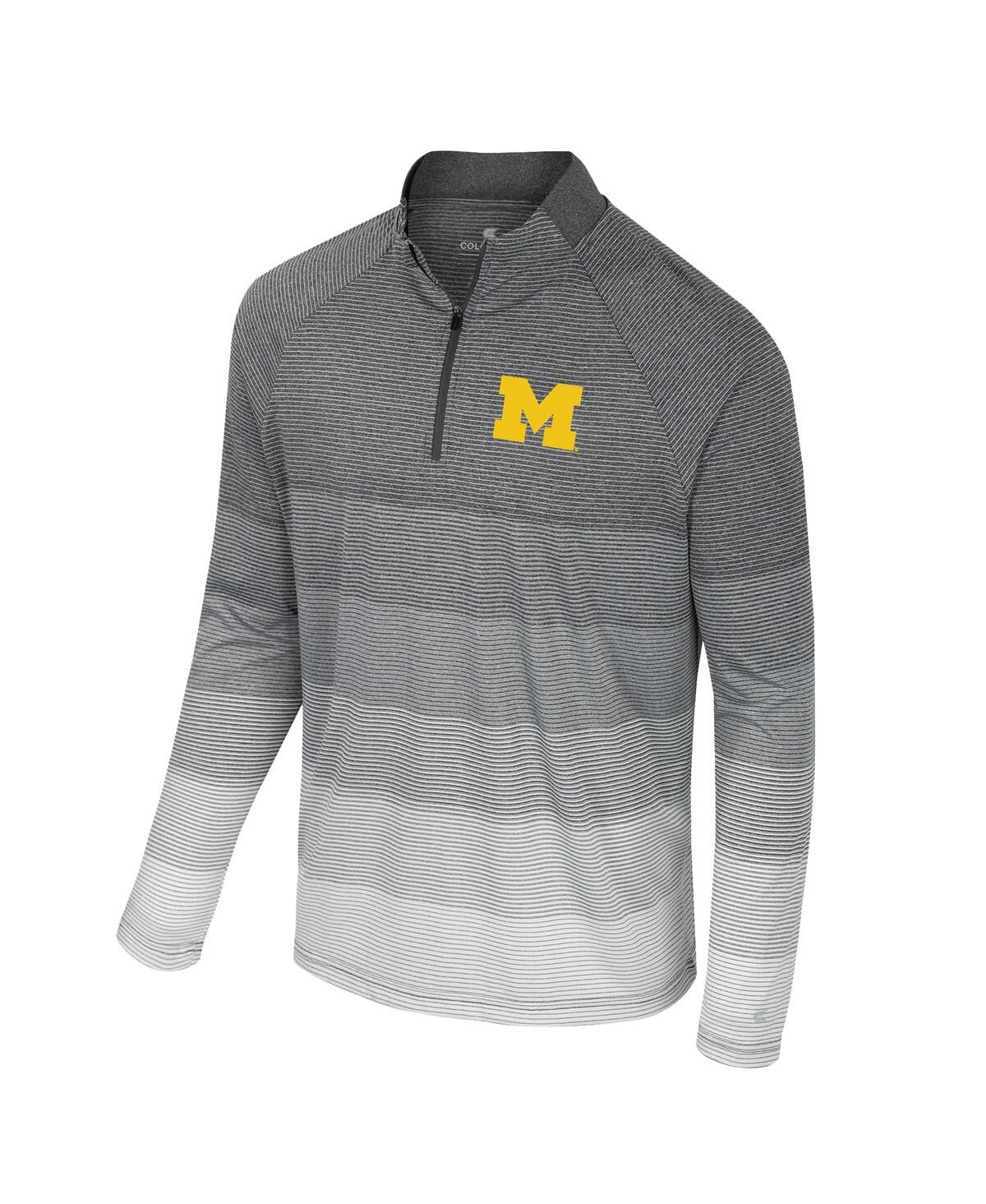 Colosseum Gray Michigan Wolverines Ai Striped Mesh Quarter-zip Raglan Windshirt In Gray