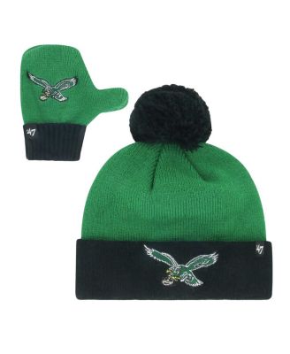 '47 Brand - Midnight Green/black Philadelphia Eagles Bam Bam Cuffed Knit Hat with Pom Mittens Set