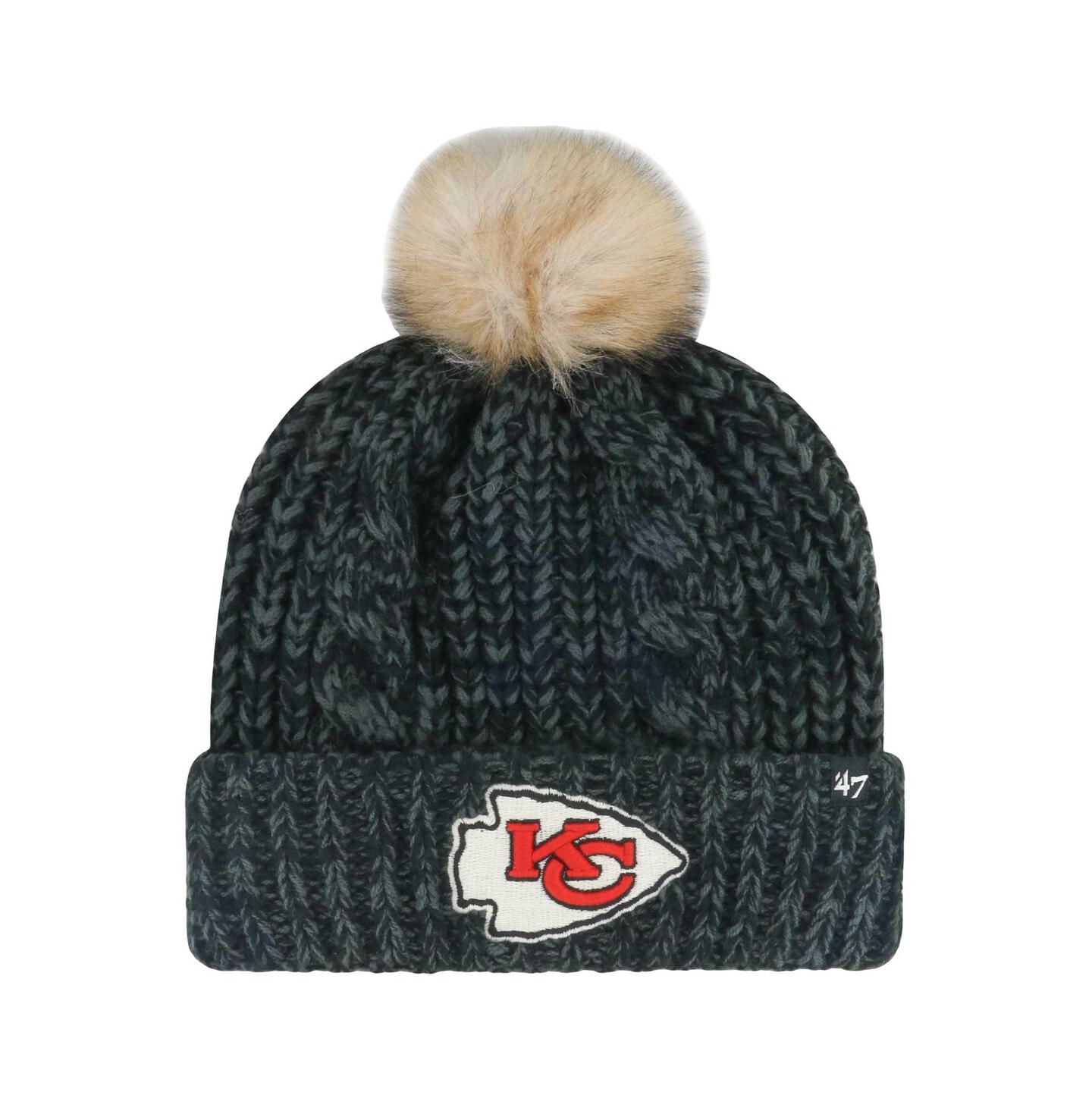 Женская шапка '47 Brand Black Kansas City Chiefs Meeko Cuffed Knit Hat with Pom — фото 1