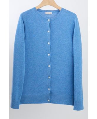 Women's 100% Cashmere Button Front Long Sleeve Crewneck Cardigan Sweater