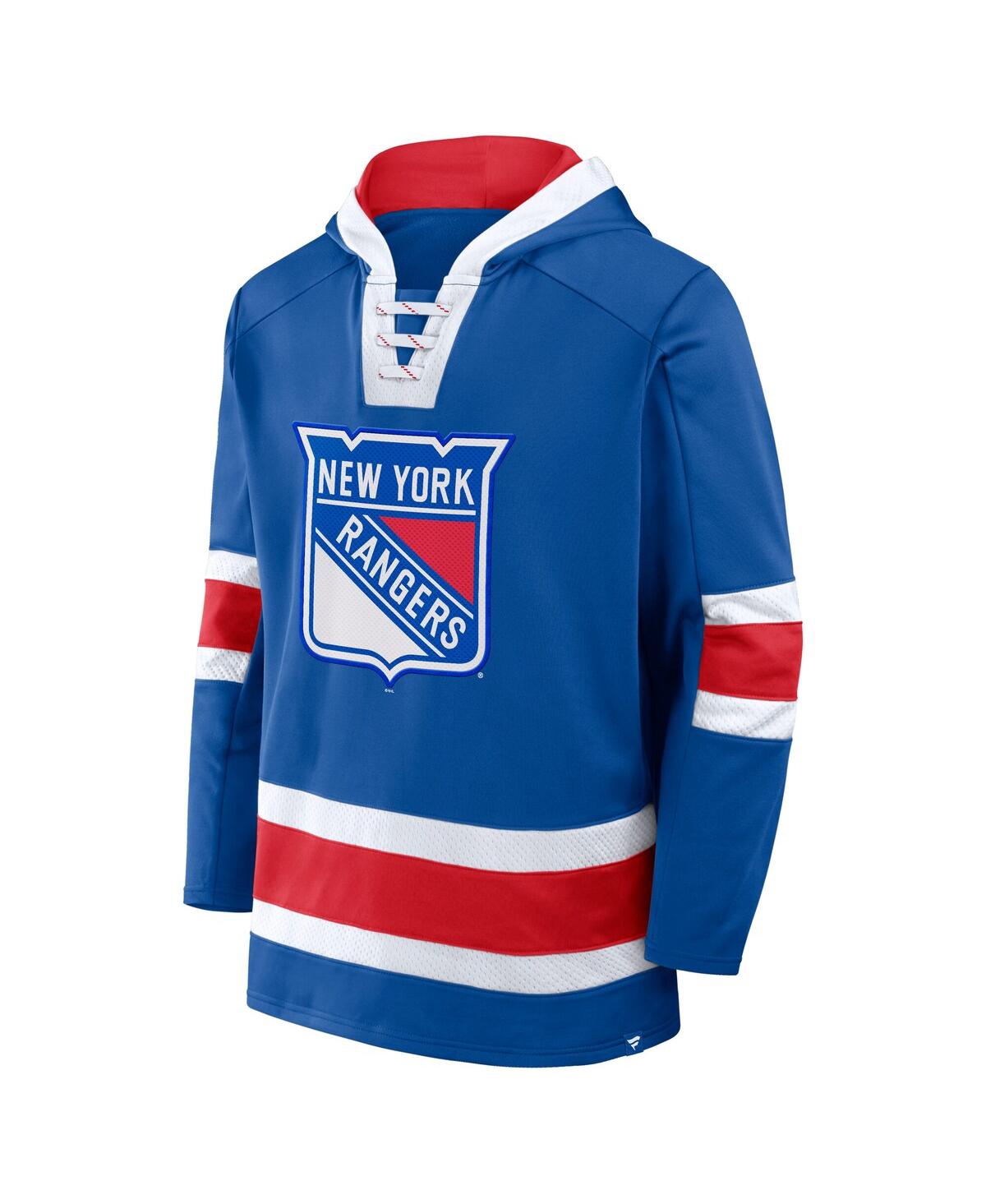 Fanatics Men's Blue/red New York Rangers Inside Line Fleece Pullover Hoodie In Blue,red