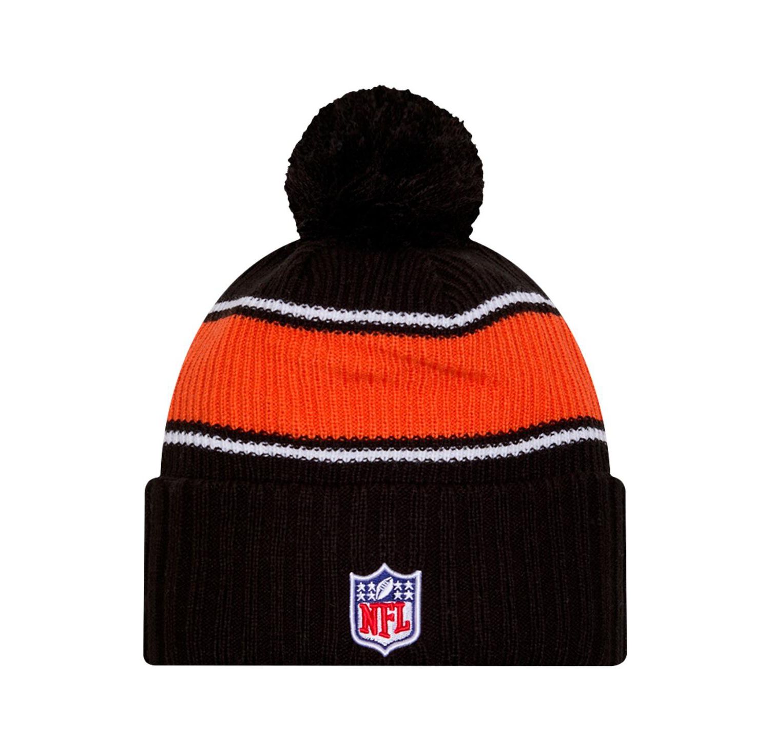 Men's Black Cincinnati Bengals 2024 Sideline Cuffed Knit Hat with Pom
