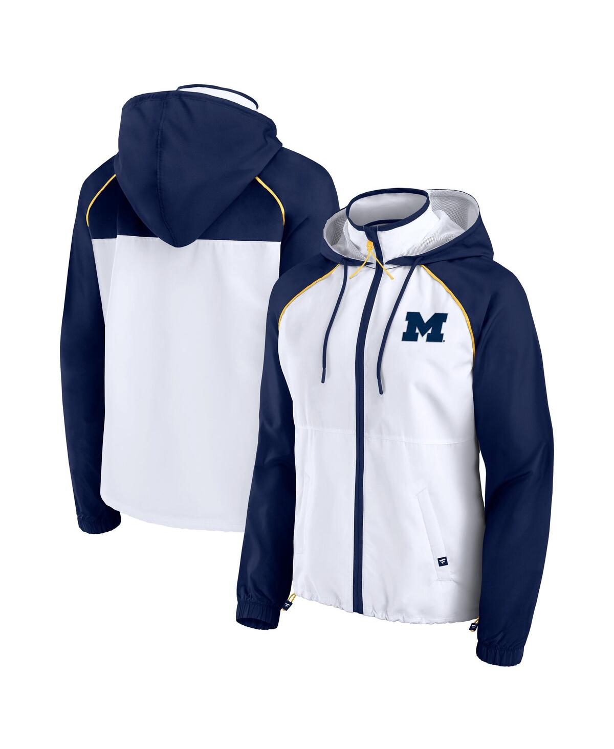 Fanatics Women's White Michigan Wolverines Full-zip Anorak Hoodie Jacket In White,navy