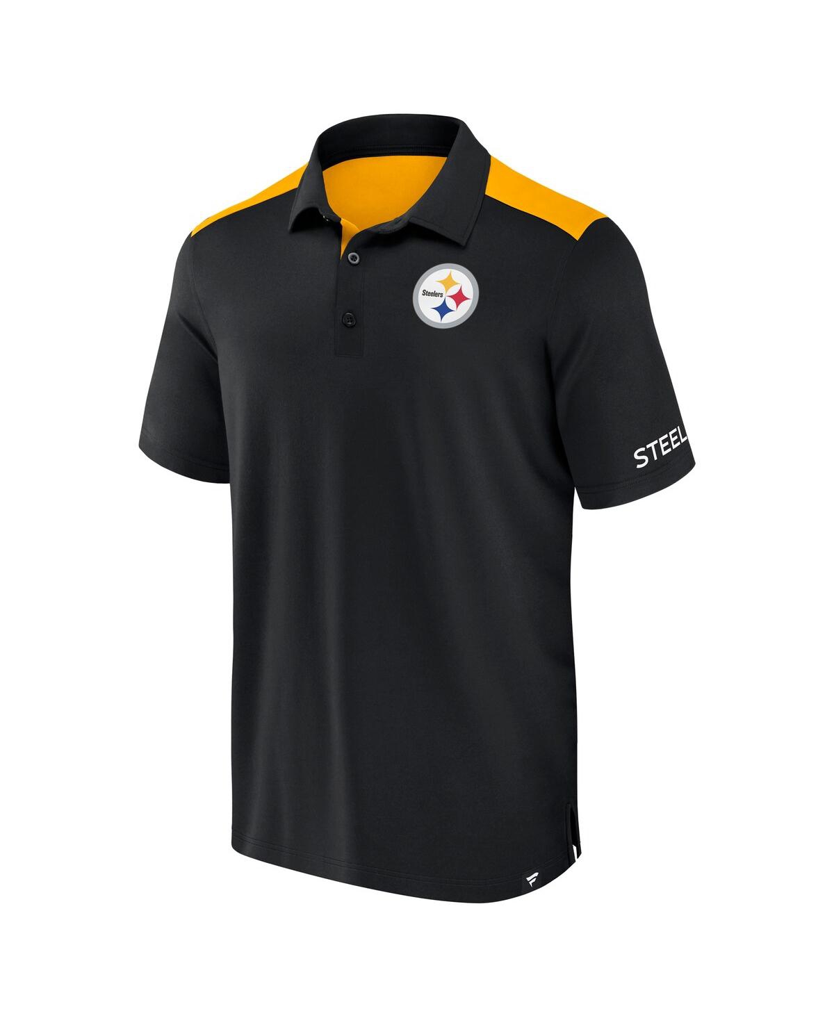 Fanatics Men's Black/gold Pittsburgh Steelers Colorblock Polo In Black,gold