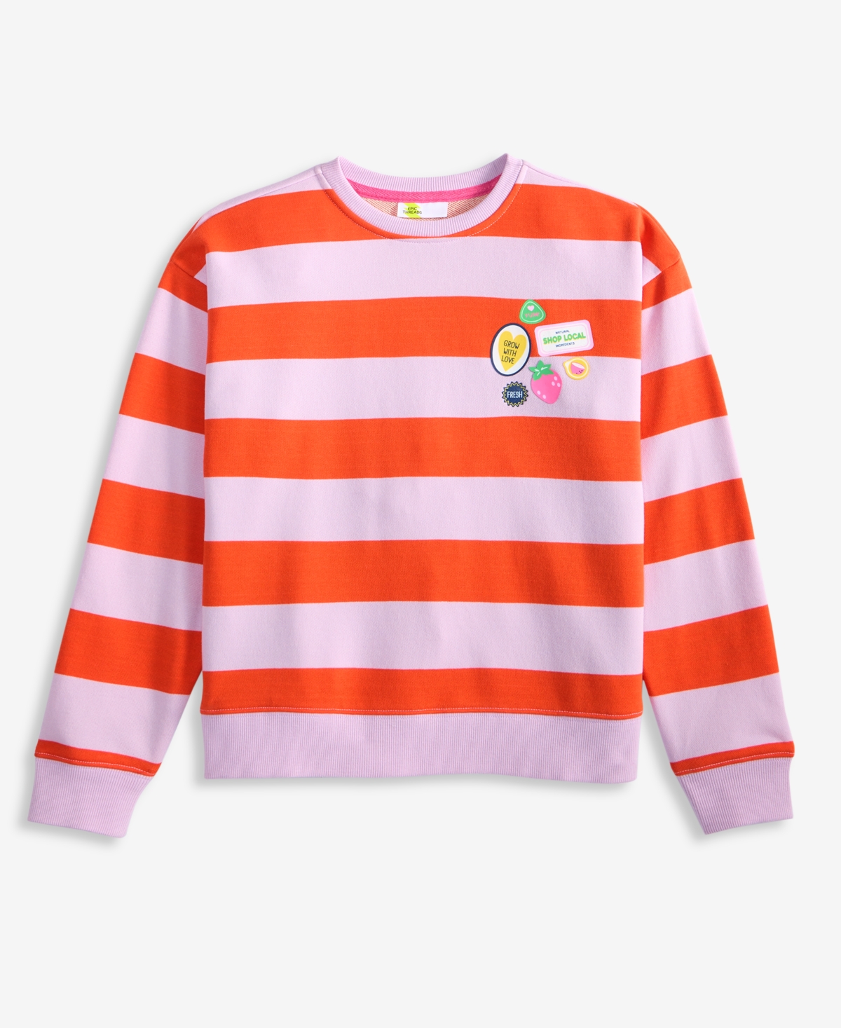 Shop Epic Threads Kid Girl Striped Patch Sweatshirt, Exclusively At Macy's In Lilac Moon