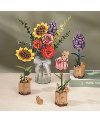 Flower Bouquet 3D Wooden Puzzle DIY Model Building Kits Toys, Multicolored, 10.2"5.1"17.3"