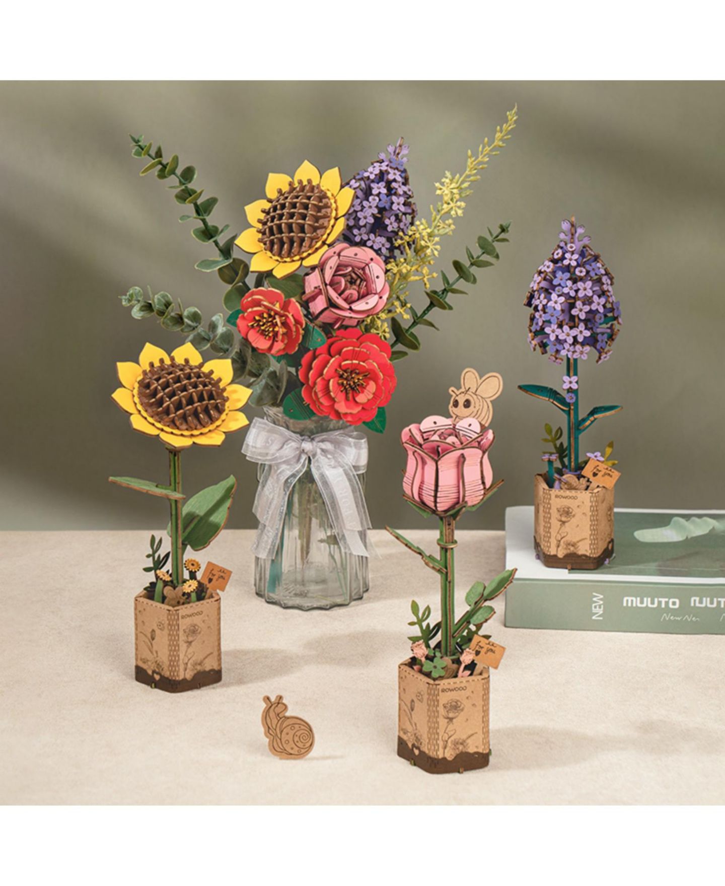 Детские игрушки Robotime Flower Bouquet 3D Wooden Puzzle DIY Model Building Kits Toys, Multicolored, 10.2"5.1"17.3" — фото 2