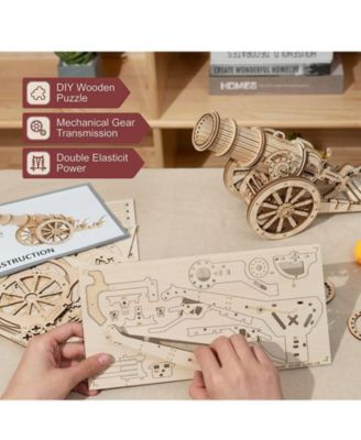 3D Wooden Puzzle 158 Pieces Diy Model Toys Medieval Wheeled Cannon Brain Teaser, Beige, 12.6"5.1"8.3"