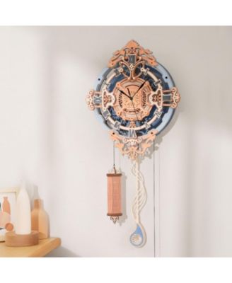 3D Puzzle Vintage Wooden Pendulum Clock Kits 12", Design Building Model Set, 11.7"4.2"25.3"