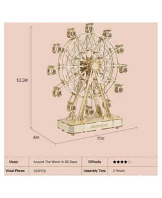 3D Wooden Puzzle Stagecoach Model Model Kits DIY Cars Toy Gifts, Beige, 11"4"13.3"
