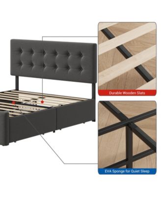 Full Size Bed Frame - 4 Storage Drawers, Adjustable Linen Headboard