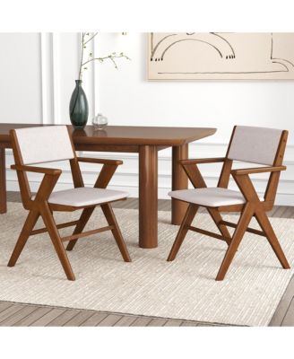 Wooden Dining Chair Set of 4 w/ Rubber Wood Frame Padded Seat & Back Armrests