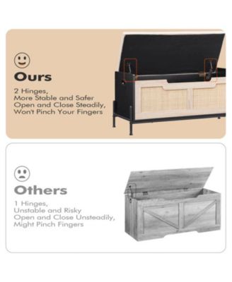 Rattan Storage Bench with 2 Safety Hinges, Storage Chest, Toy Box, Entryway Storage Bench Supports 260 lb, Toy Chest Organizer, Easy Assembly