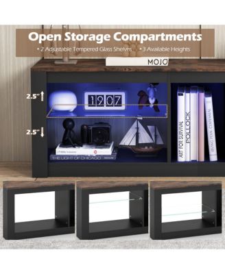 TV Stand w/ LED Light for TVs up to 65 inch w/ Adjustable Tempered Glass Shelves