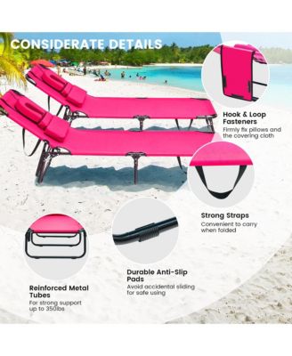 5-Position Lounge Chair Adjustable Beach Chaise w/ Face Cavity & Pillows