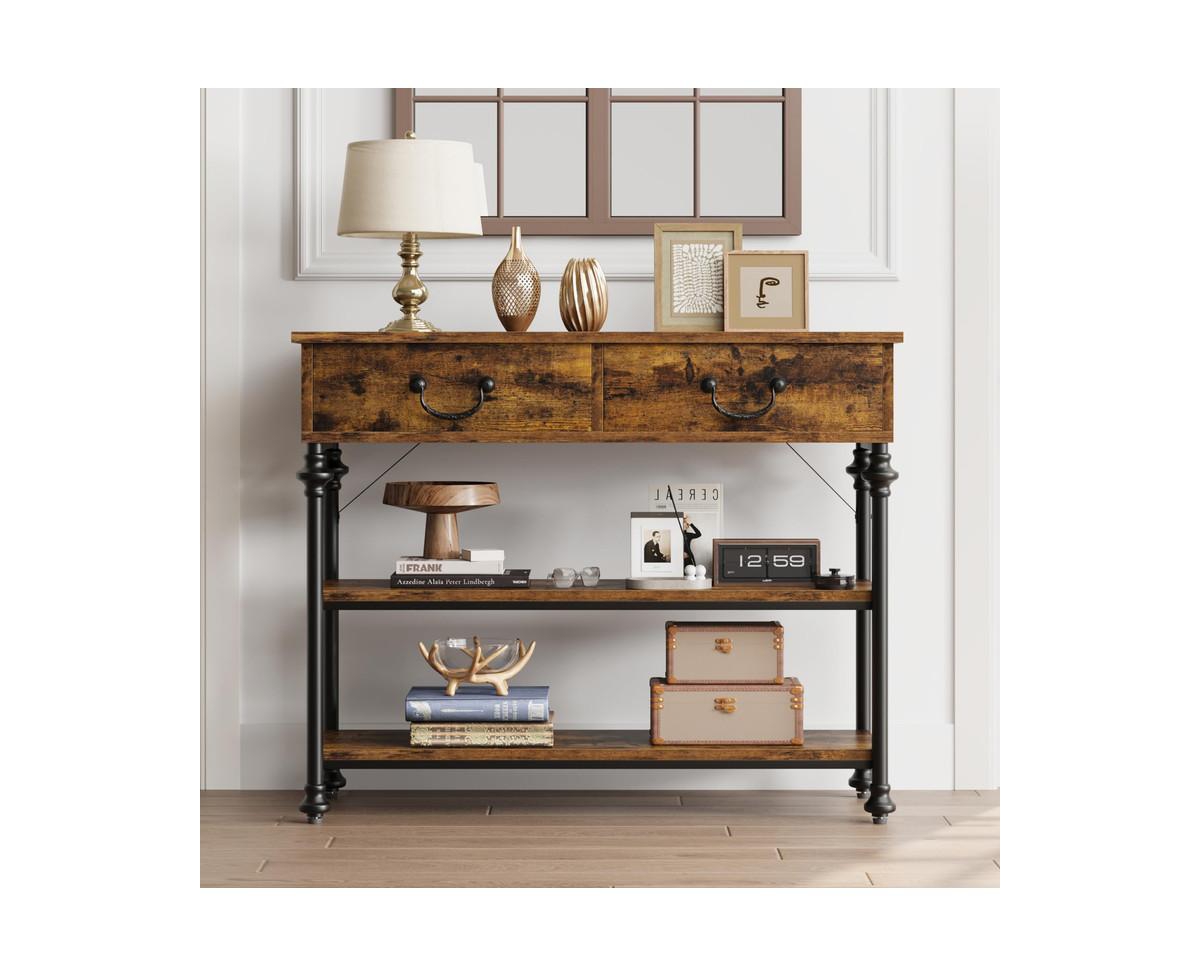 gaomon Console Tables for Entryway, Small Entryway Table with 2 Drawers, Narrow Console Table with Storage Shelves for Living Room, Hallway Table
