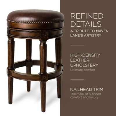 Pullman Backless Bar Stool in Dark Walnut Finish with Vintage Brown Leather