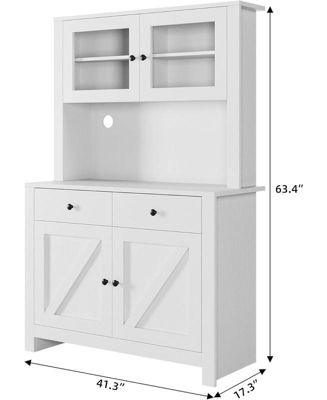 Kitchen Pantry Cabinet with Microwave Stand, Freestanding Hutch Cabinet with Buffet Cupboard, Tall Kitchen Cabinets with Adjustable Shelves for Kitchen, Dining Room