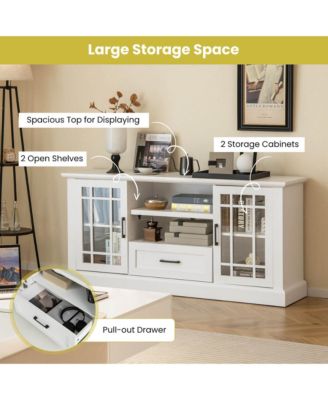 1 PC Wood Farmhouse TV Stand for TVs up to 70'' Media Center w/Glass Doors Cubbies & Drawer