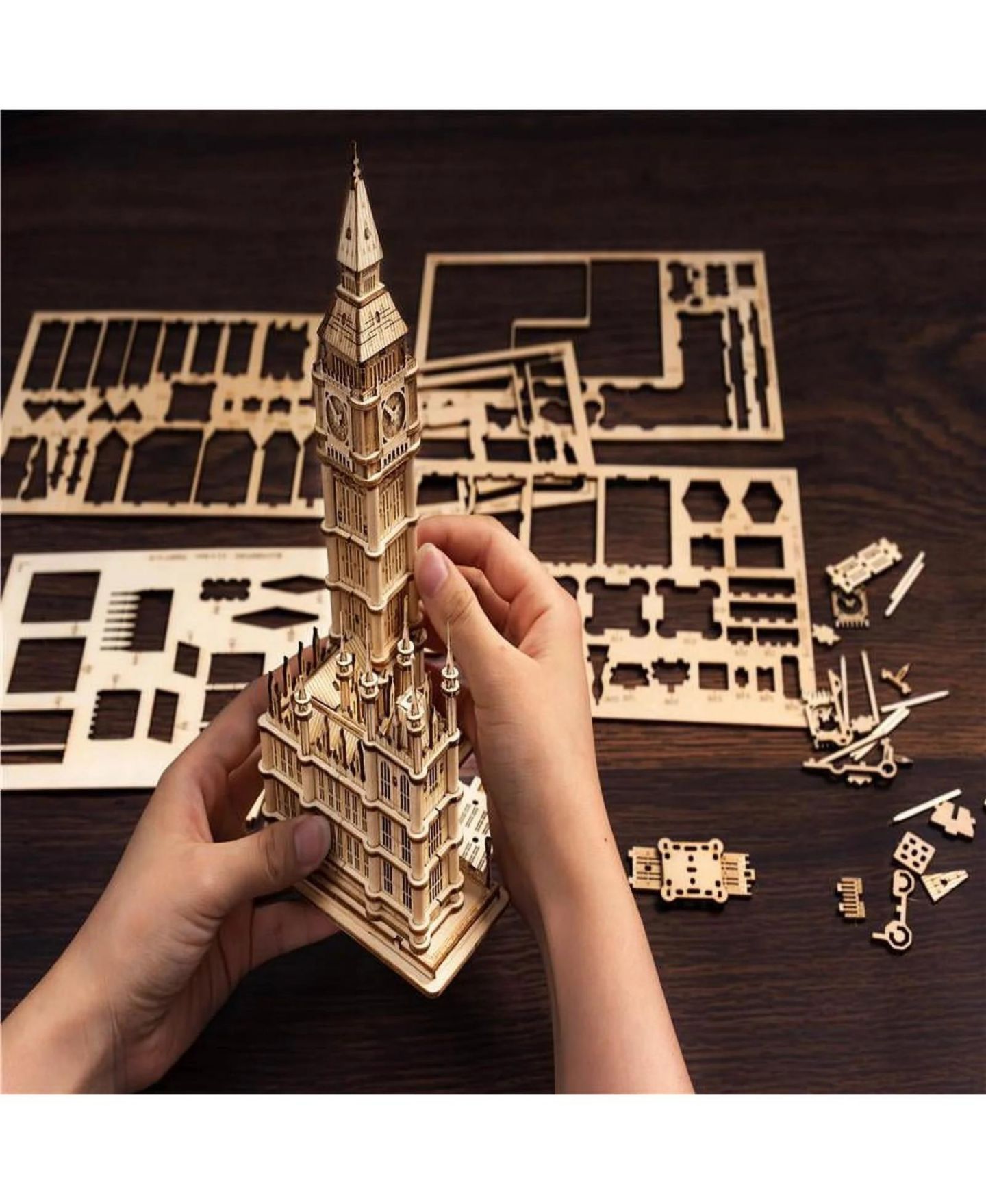 Детские игрушки Robotime 3D Jigsaw Puzzle Big Ben London Architecture Wooden Model Kits for Teens/Adults, 3.9"4.2"7.5" — фото 5