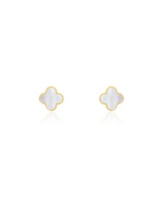 Mini Mother of Pearl Clover Stud Earrings 14K Gold