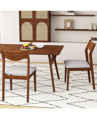  Set of 4 Rubber Wood Frame & Upholstered Seat  Wide Padded Seat, Modern Style Dining Chair