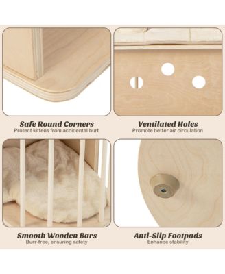 55'' Tall Cat Tree Tower Multi-Layer Wooden Activity Center w/ Rest Condo & Hammock