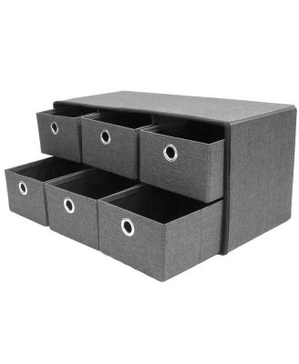 Collapsible Storage Bench Chest with Drawers - Perfect for Entryway, Bedroom Bench, Cubby Drawer Footstool, Hope Chest, Faux Linen