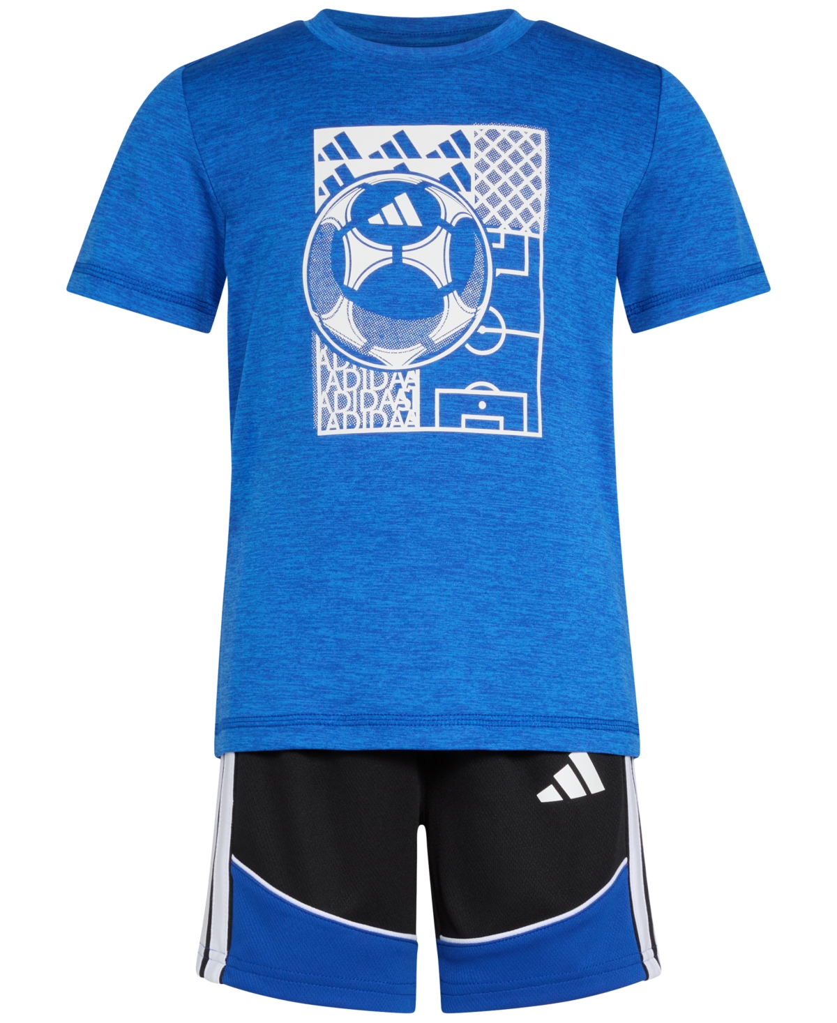 Adidas Originals Toddler & Little Boys Short-sleeve Melange T-shirt & Colorblocked 3-stripe Shorts, 2 Piece Set In Blue