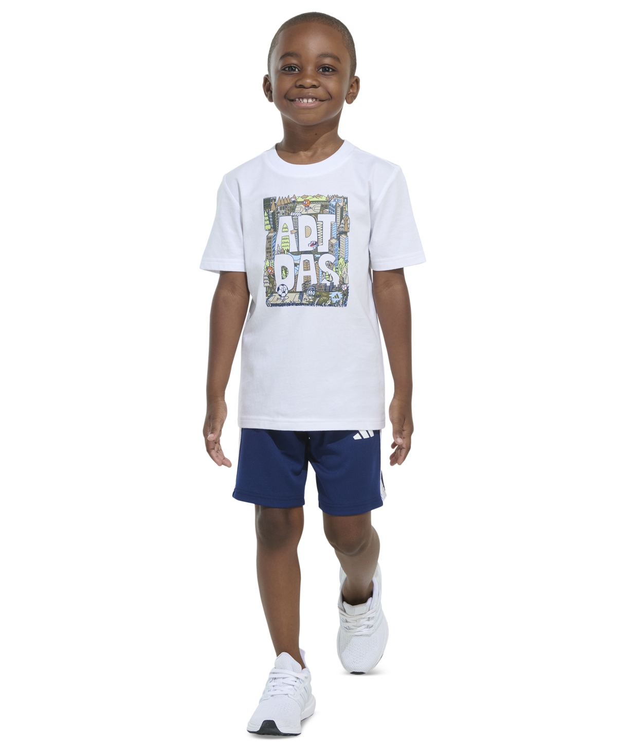 Adidas Originals Toddler & Little Boys Short-sleeve Graphic T-shirt & 3-stripe Shorts, 2 Piece Set In White