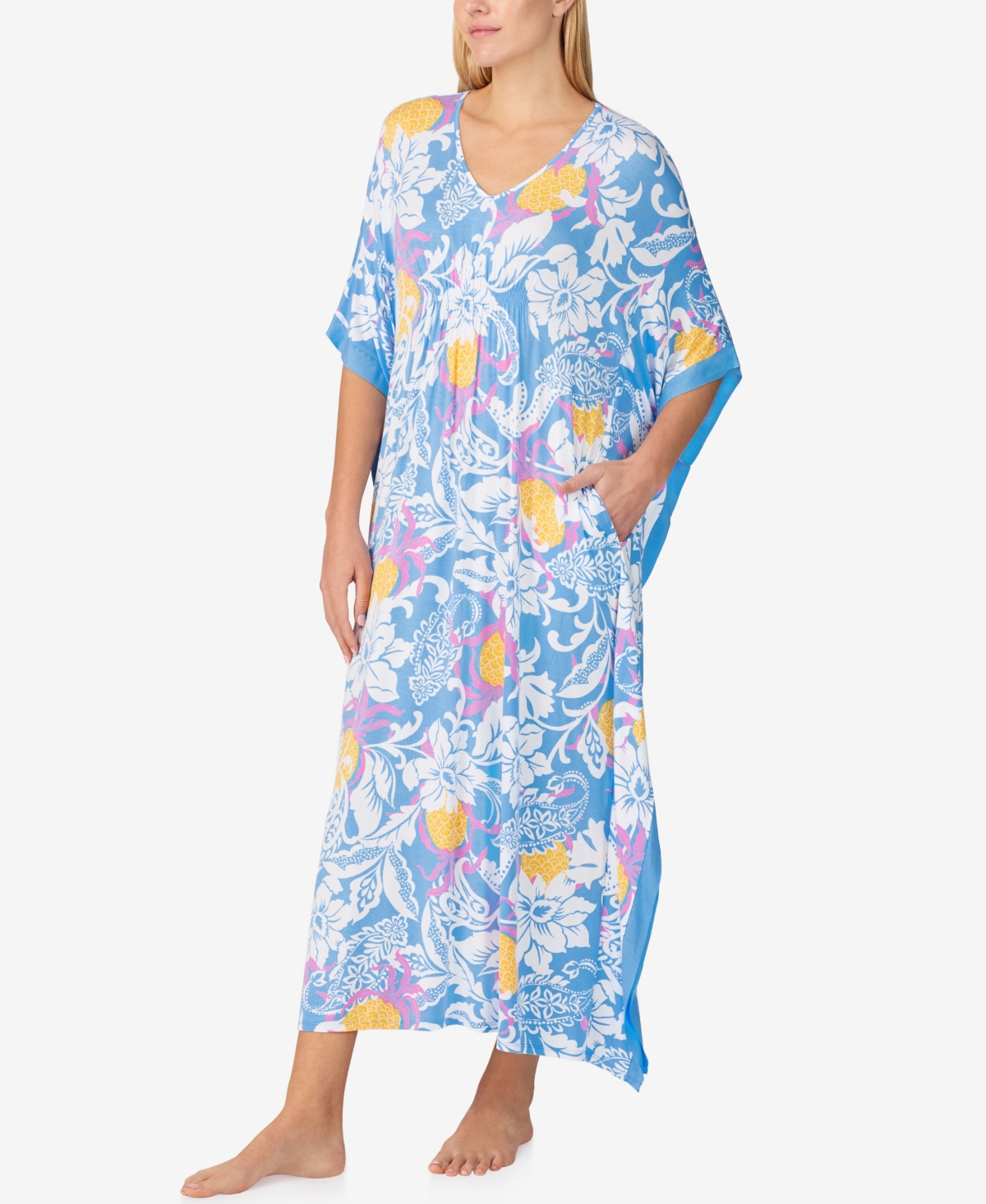 Ellen Tracy Women's Short 3/4 Sleeve Caftan In Blue Multi