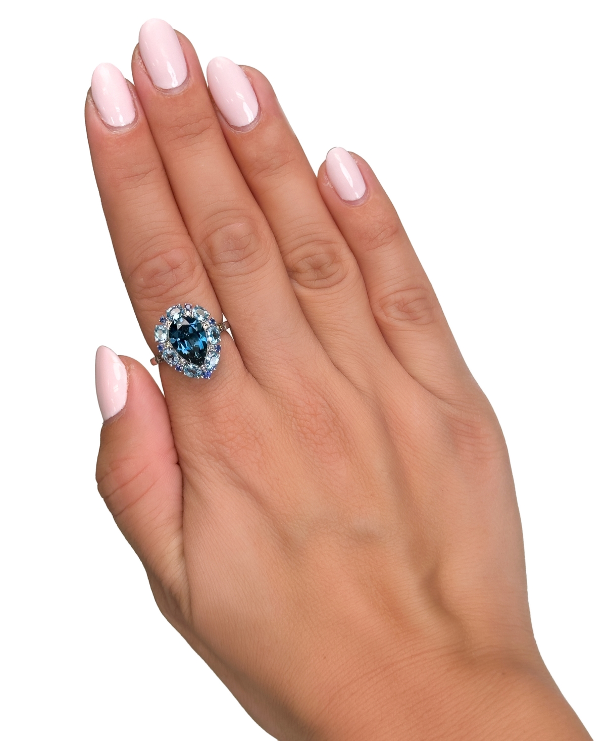 Le Vian Multi-gemstone (4-1/2 Ct. T.w.) & Diamond (1/6 Ct. T.w.) Pear-shape Ring In 14k White Gold In Blue