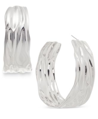 Macy's - Silver-Tone Textured Wide Large Hoop Earrings, 2.5"